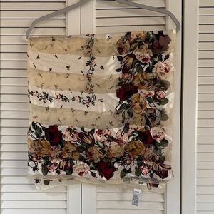 Adrienne Vittadini Floral Silk Scarf in Cream, Burgundy and Olive